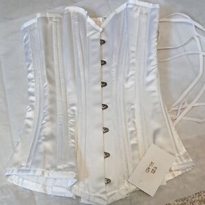 White Satin Underbust Corset Lace-Up Shapewear